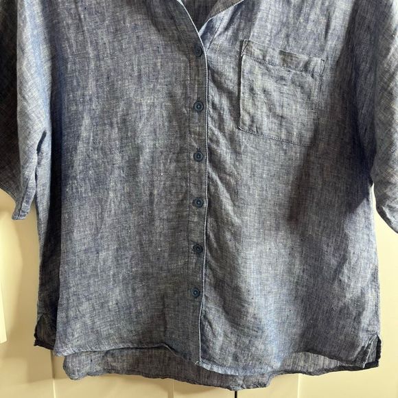Garnet Hill Button Down Linen Shirt Blue size 12 - Picture 5 of 11